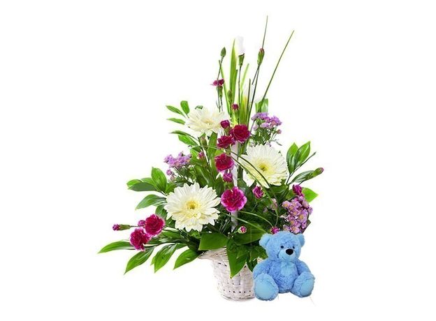 Flowers For A Baby Boy With Free Teddy